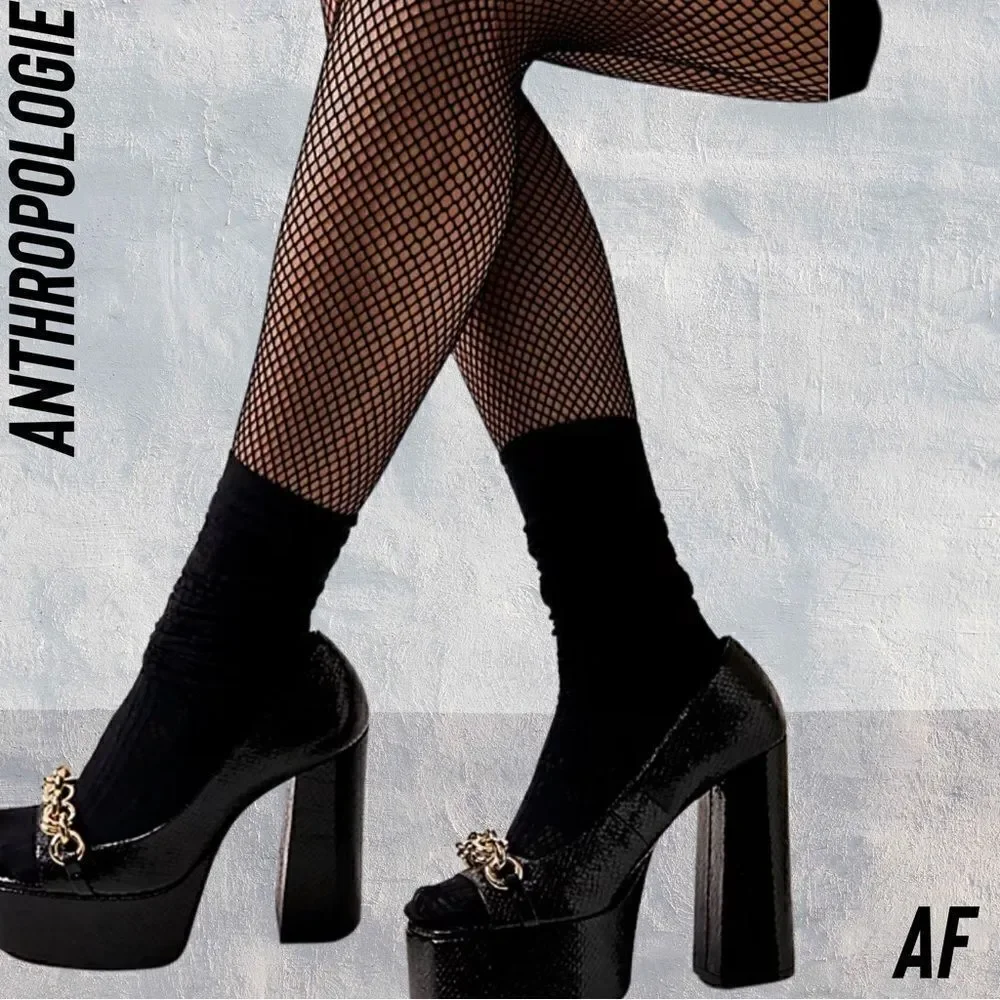 JEFFREY CAMPBELL CASEY CHAIN PLATFORM HEELS IN BLACK SNAKE SIZE 8